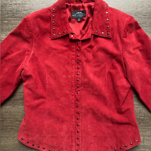Vintage Montanaco Red Leather Jacket Studded Size Medium - Picture 3 of 4